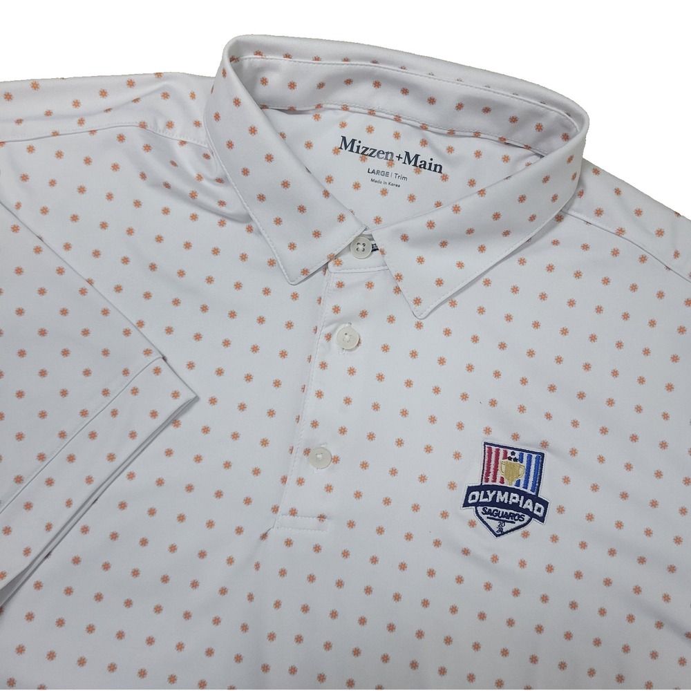 Mizzen + Main Mens‎ Large White All Over Performance Stretch Polo Short Sleeve